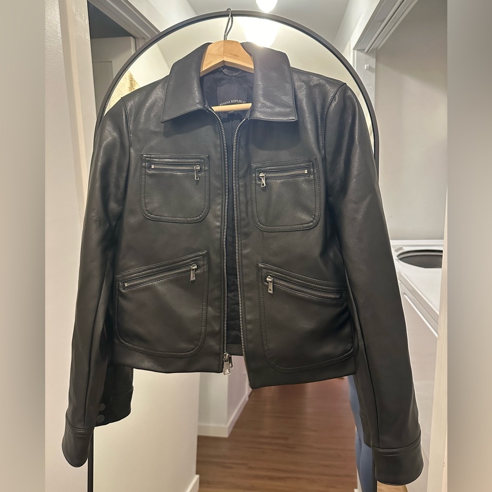 Banana Republic Vegan Leather 4-Pocket Black Jacket Size Small